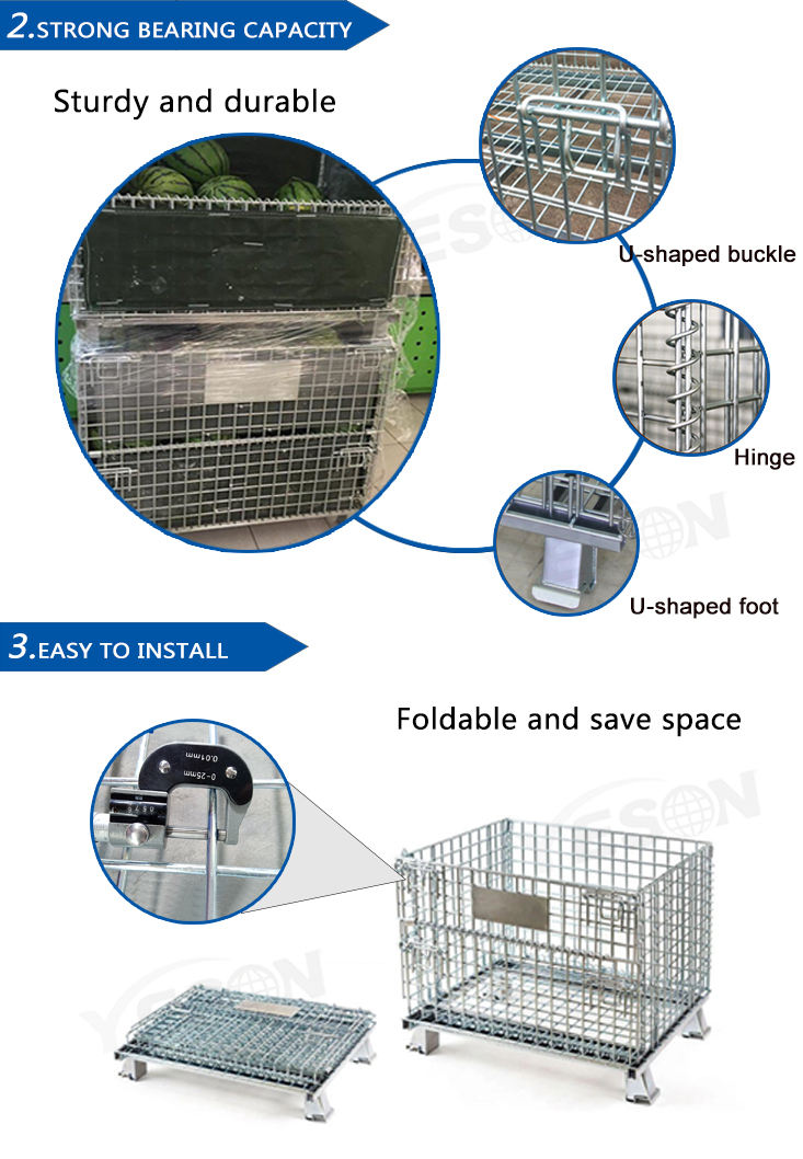 Heavy Foldable wire mesh metal pallet folding warehouse lockable storage Cages wire mesh container
