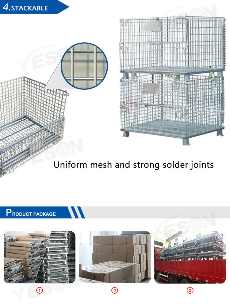 Heavy Foldable wire mesh metal pallet folding warehouse lockable storage Cages wire mesh container