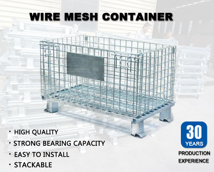 Heavy Foldable wire mesh metal pallet folding warehouse lockable storage Cages wire mesh container