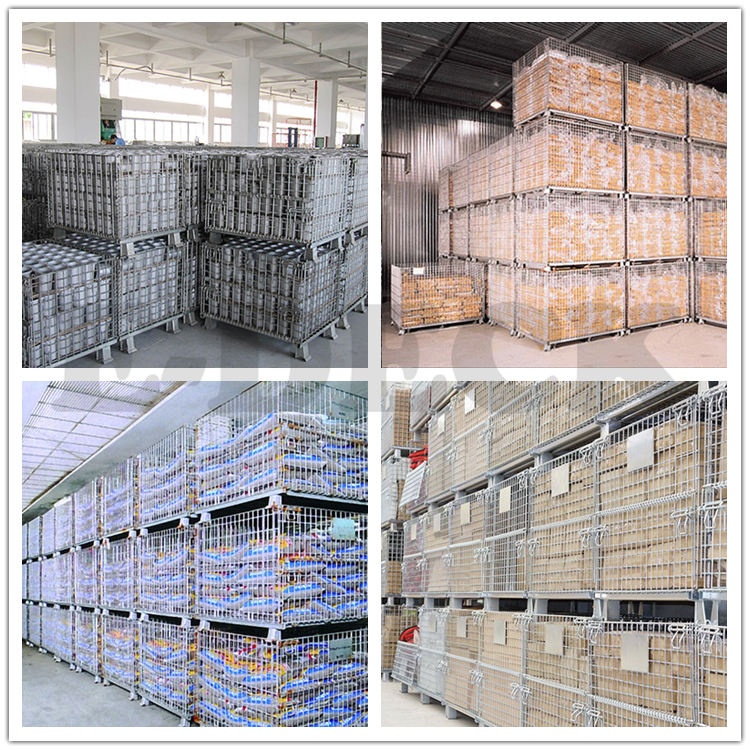 Galvanized collapsible metal steel storage welded wire mesh pallets foldable cage container