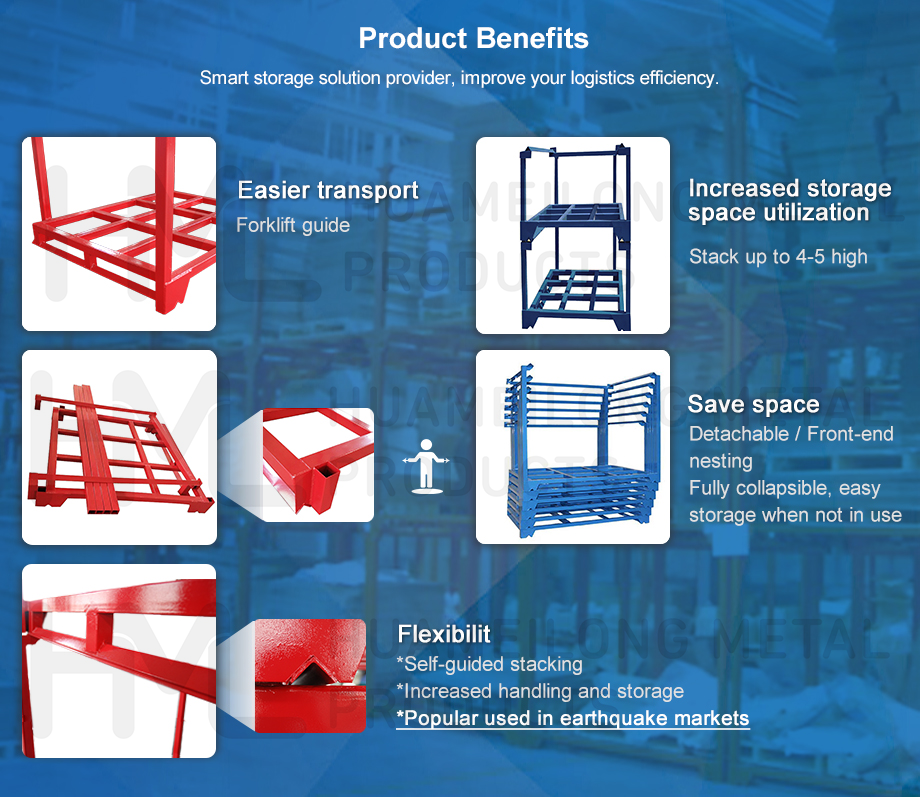 Nesting warehouse iron stackable pallet rack industry stacking frame
