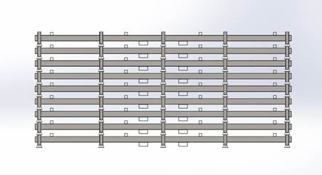 A top-down diagram of multiple Derack storage units stacked