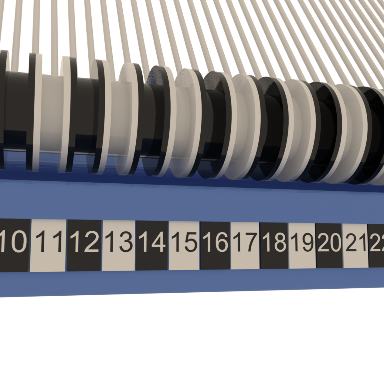 Detail of harp rack rollers