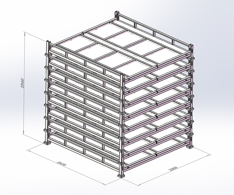 Several folded motorcycle pallets stacked for efficient transport