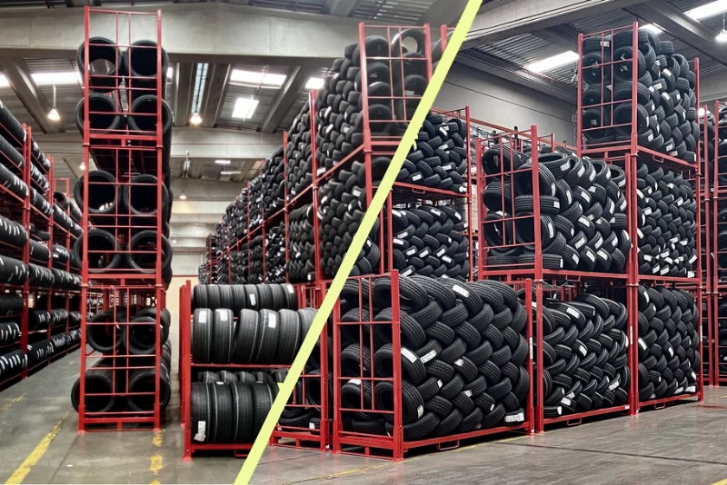 Passenger tire stacking racks