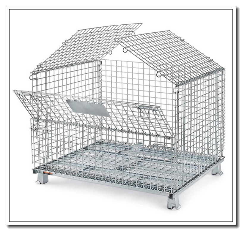 whole sale price foldable collapsible steel storage cage wire mesh container