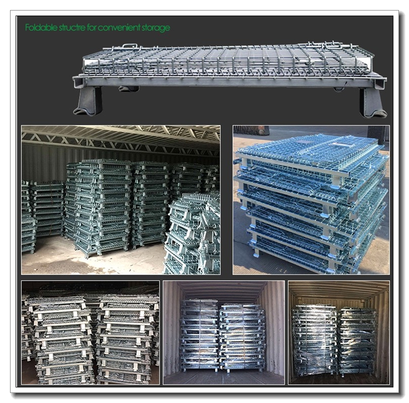 whole sale price foldable collapsible steel storage cage wire mesh container