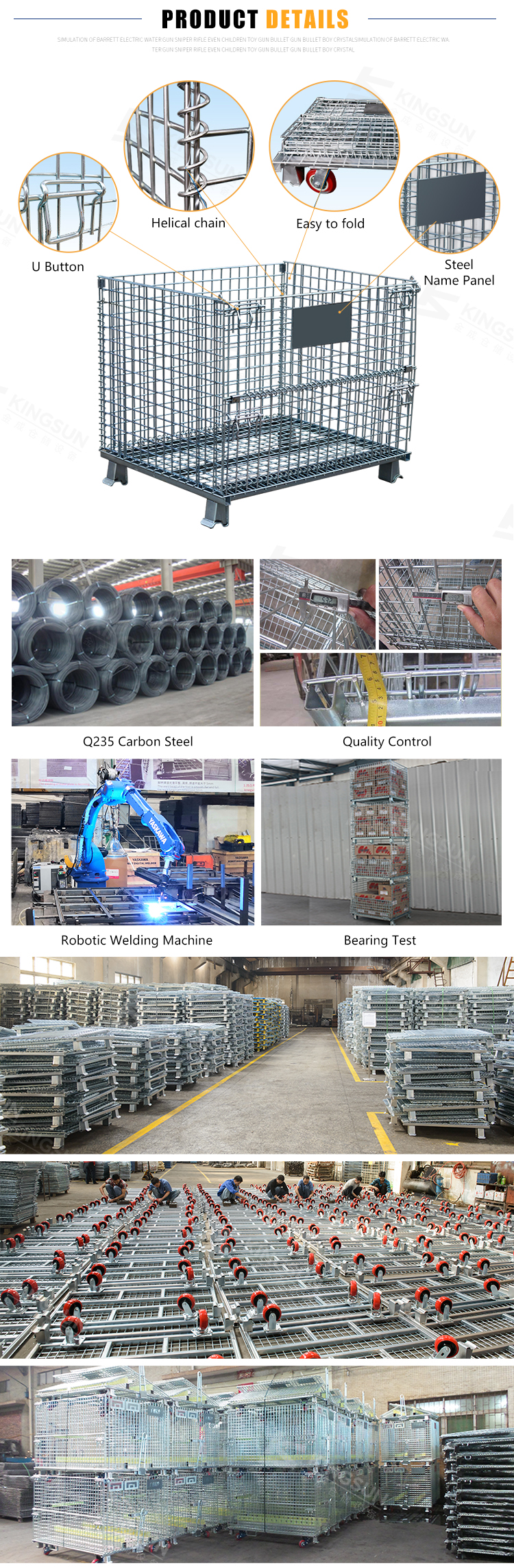China factory galvanized metal folding cages folding container wire mesh container stackable caged pallet with plastic board