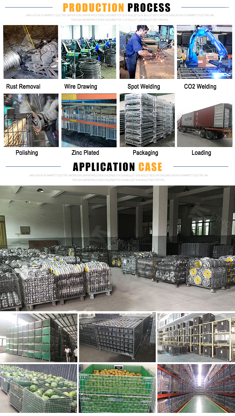China factory galvanized metal folding cages folding container wire mesh container stackable caged pallet with plastic board