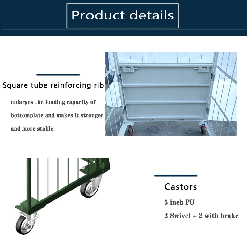 High Quality Warehouse Safety Supermarket Cargo Storage Steel Zinc Wire Mesh Roll Cage Pallet Trolley