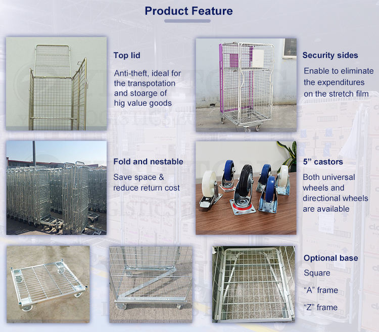 Galvanized welded cargo storage wire mesh full security nesting A frame roll containers