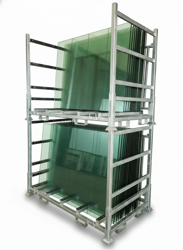Collapsible glass transport rack for solar flat plate collectors