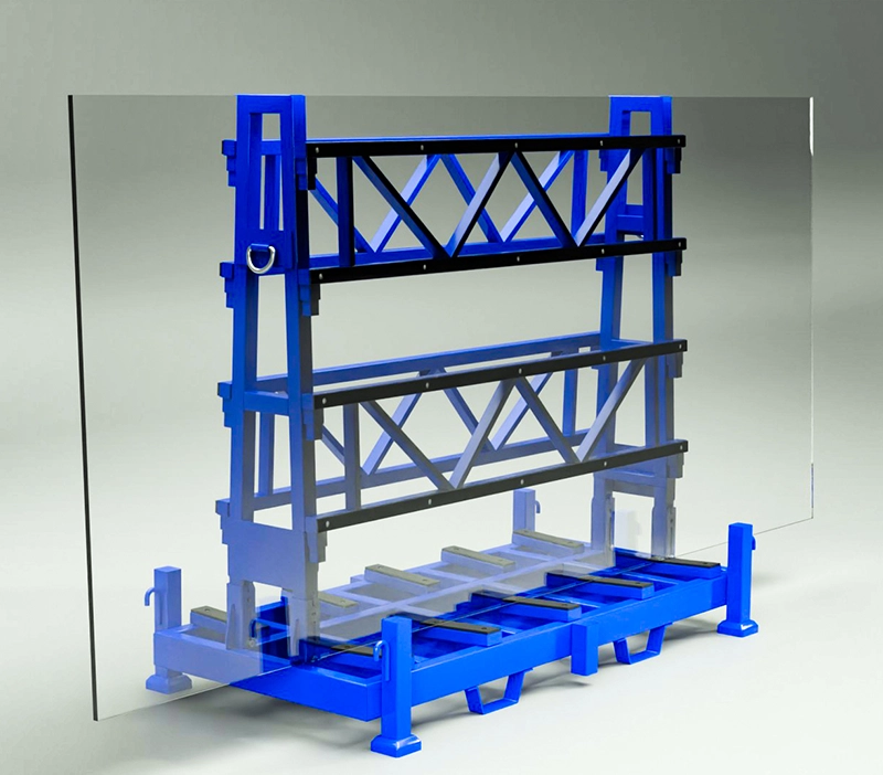 Comparison of galvanized vs powder-coated glass transport frames.