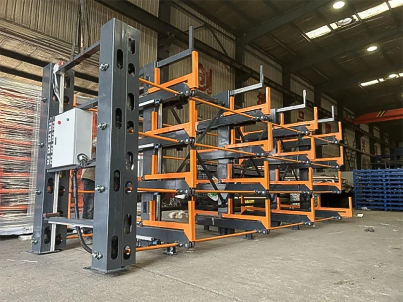 Heavy-duty electric telescopic cantilever rack system for stainless steel tube storage