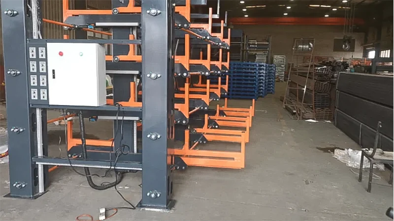 overhead crane accessible racking in a warehouse setting