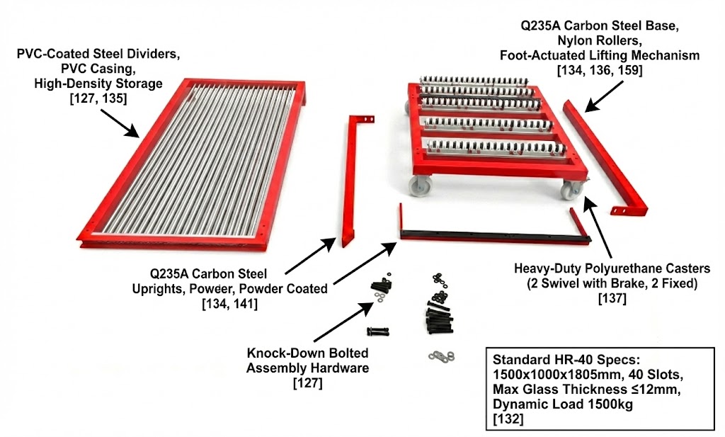 Exploded view of a wholesale glass harp rack