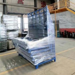 Glass plate storage and L-shaped frame trolley