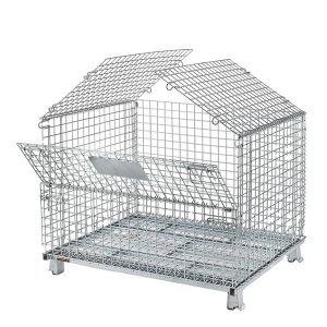 Warehouse storage collapsible bulk wire mesh pallet container with front drop gate