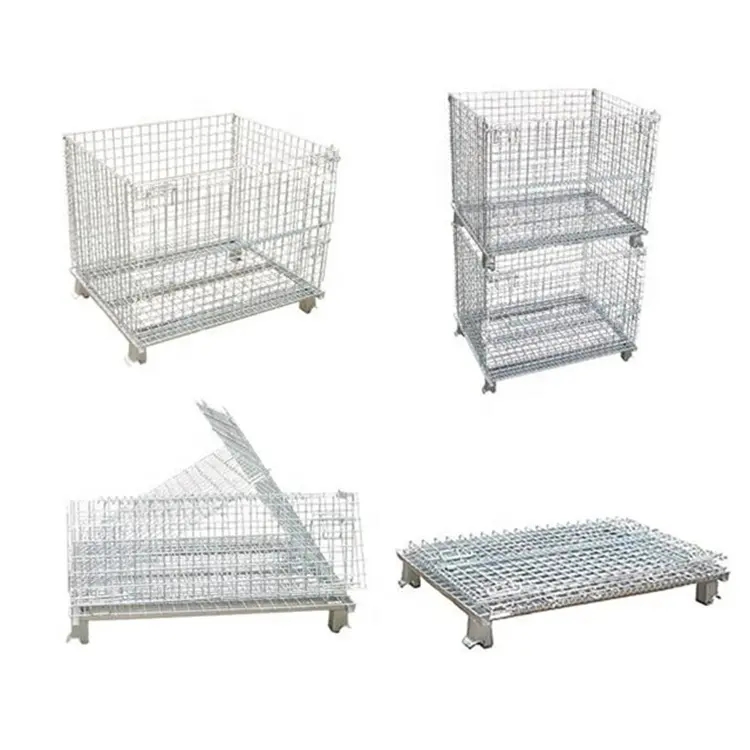 Heavy Duty Industrial Metal Stackable Wire Mesh Pallet Cage Foldable Steel Mesh Box Pallet