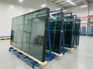 Glass shop floor WIP storage trolleys